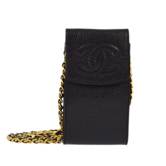 Chanel Black Calfskin Chain Shoulder Bag Pochette Case XX90143 - Picture 1 of 7